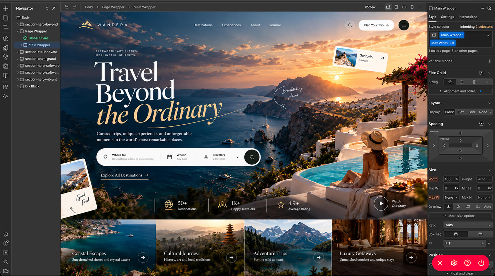 The same website migrated and fully editable inside the Webflow Designer